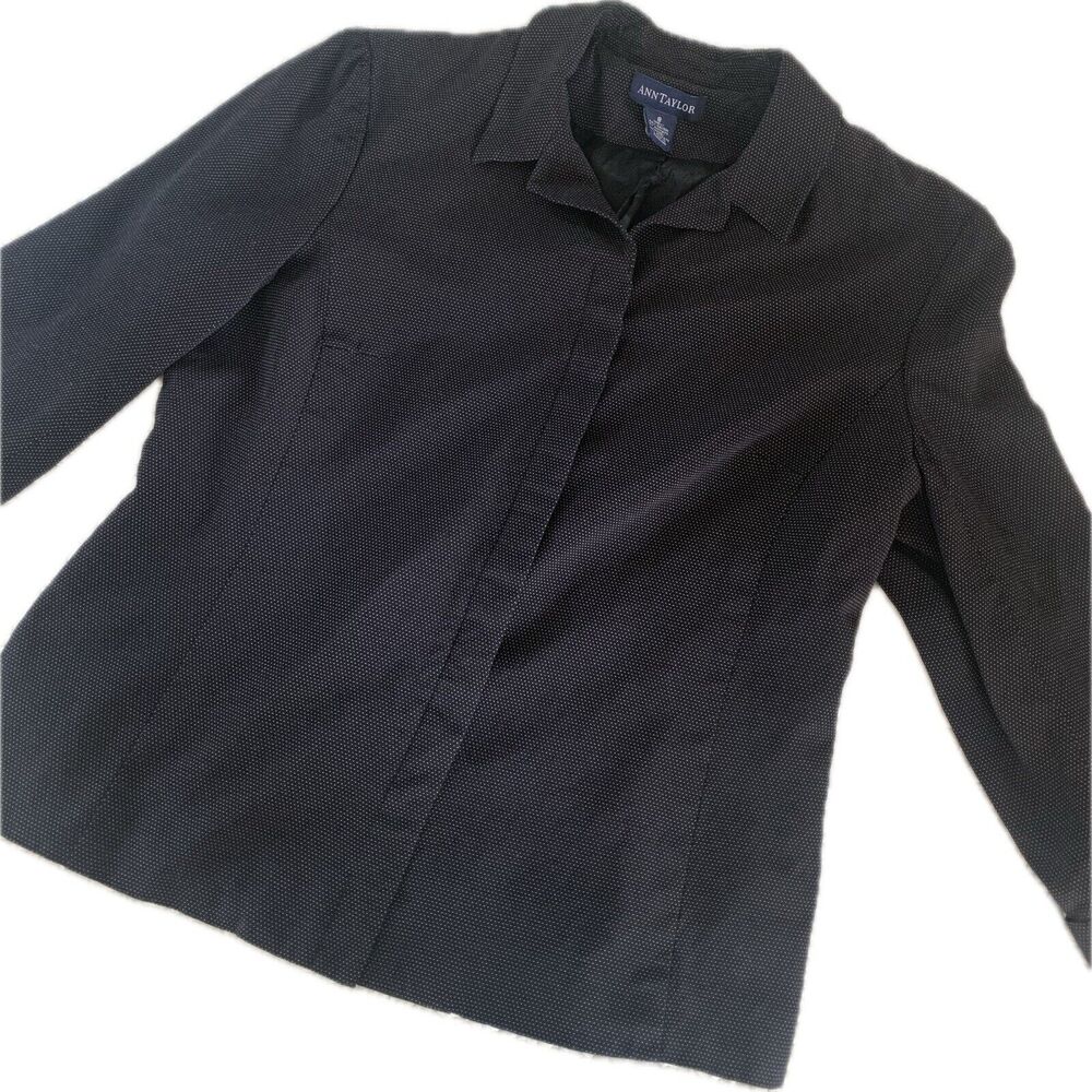 Ann Taylor Lined Black & White Pin Dot 3/4 Sleeve Hidden Button Up Shirt Size 8